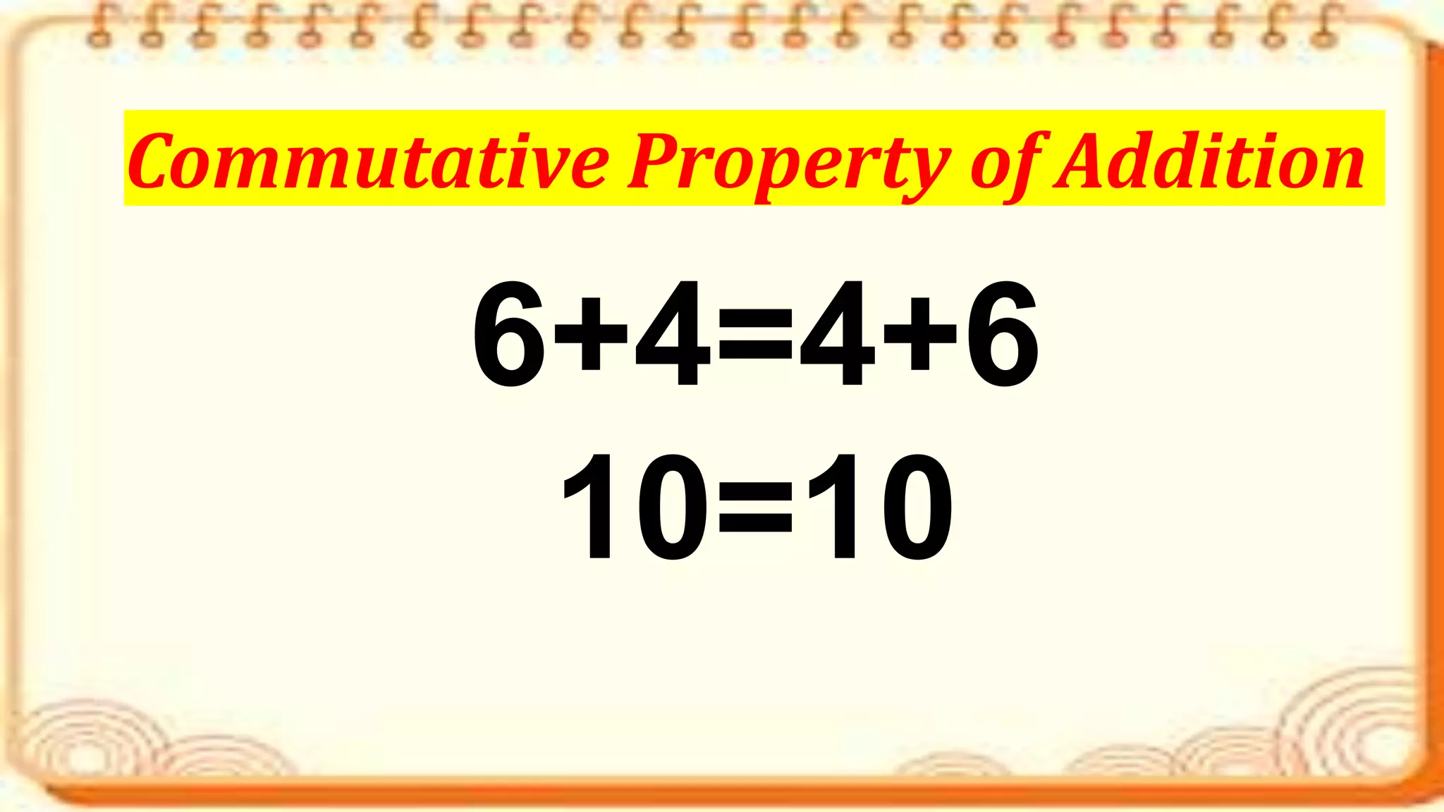 6+4=4+6
10=10
Commutative Property of Addition
 