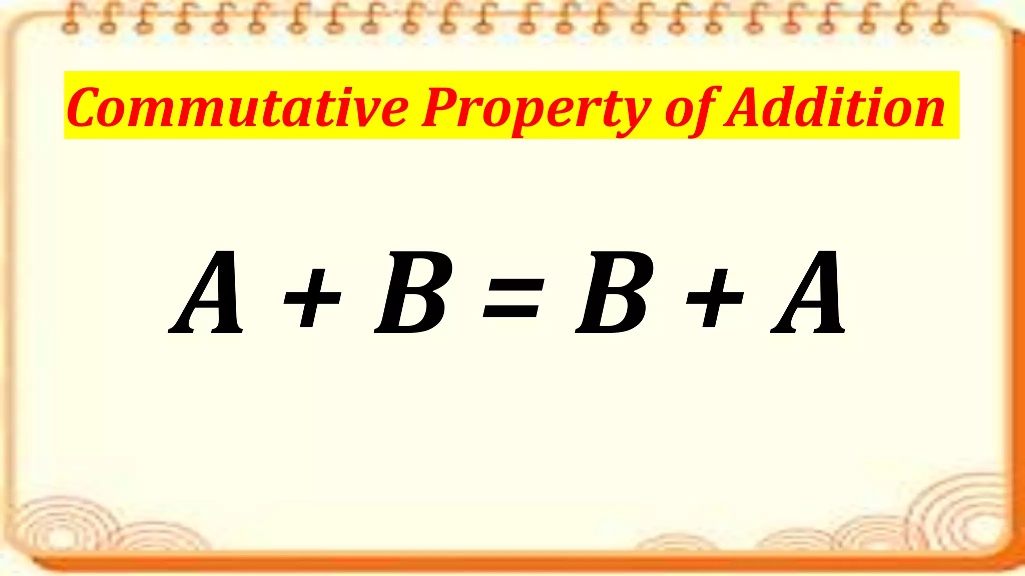 A + B = B + A
Commutative Property of Addition
 