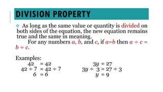 Properties of Equality; Reflexive, Symmetric, Transitive, Addition ...