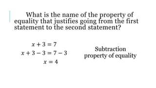 Properties of Equality; Reflexive, Symmetric, Transitive, Addition ...