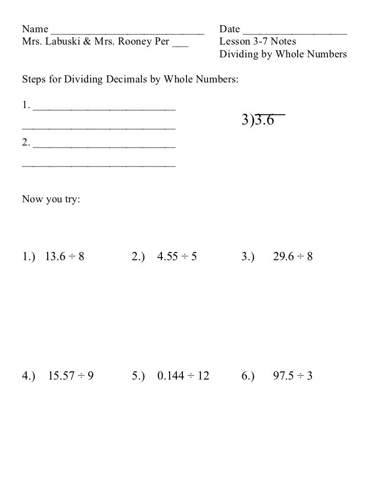 Lesson 3 7 diving decimals by whole numbers