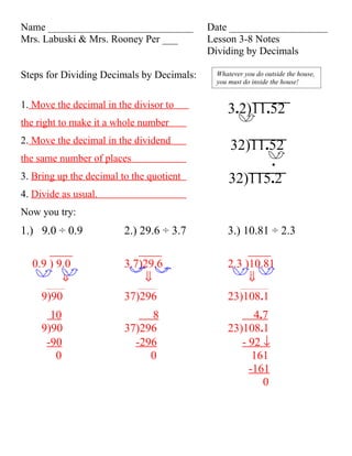 Lesson 3 8 Dividing Decimals By Decimals