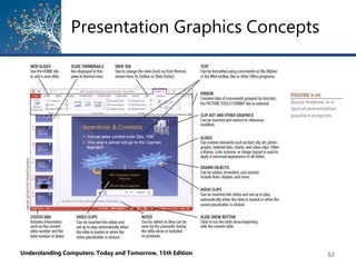 Presentation Graphics Concepts
Understanding Computers: Today and Tomorrow, 15th Edition 52
 
