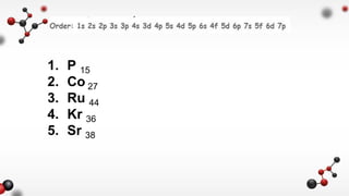 1. P 15
2. Co 27
3. Ru 44
4. Kr 36
5. Sr 38
 