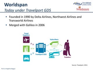 Prof. dr Angelina Njeguš
Worldspan
Today under Travelport GDS
 Founded in 1990 by Delta Airlines, Northwest Airlines and
Transworld Airlines
 Merged with Galileo in 2006
Source: Travelport, 2013.
 