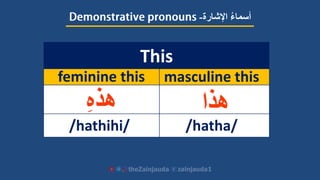 This
masculine thisfeminine this
‫هذا‬ِ‫ه‬‫هذ‬
/hatha//hathihi/
‫اإلشارة‬ ‫ءĬīأسماĬ-
 