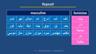 ‫سر‬ِ‫ن‬ ‫هر‬َ‫ن‬ ‫دوش‬ ‫َم‬‫د‬ ‫رع‬ِ‫د‬ ‫ُب‬‫د‬ ‫َف‬‫د‬ ‫نت‬ِ‫ب‬
‫دار‬
‫َجاجة‬‫د‬
‫نار‬
‫بة‬َ‫ت‬‫ك‬َ‫م‬
‫نور‬ ‫باب‬ ‫ديك‬ ‫يت‬َ‫ب‬ ‫بوق‬ ‫ن‬ُ‫ب‬ ‫حر‬َ‫ب‬
‫موسى‬ ‫مال‬ ‫ل‬ ِ‫نز‬َ‫م‬ ‫ميزان‬ ‫د‬َ‫بر‬ِ‫م‬ ‫س‬ِ‫د‬‫ن‬َ‫ه‬ُ‫م‬ ‫كتب‬َ‫م‬
 