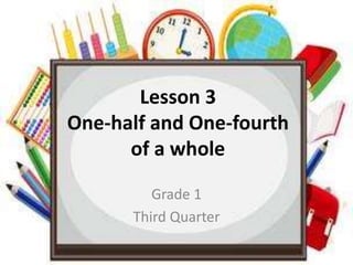 Lesson 3
One-half and One-fourth
of a whole
Grade 1
Third Quarter
 