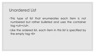 Html Unordered List Tag HTML Tags and Attributes Used in Ordered Lists | PDF