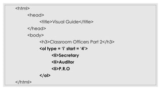 Ol Li Html HTML Tags and Attributes Used in Ordered Lists | PDF