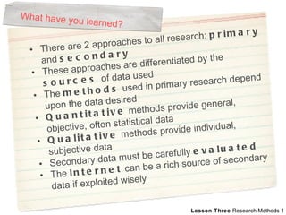 List Secondary Methods Lesson 3 - Secondary Research 1 | PPT