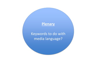 Plenary
Keywords to do with
media language?
 