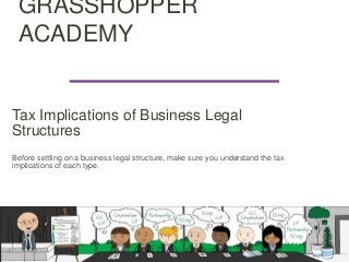 GRASSHOPPER
ACADEMY
Tax Implications of Business Legal
Structures
Before settling on a business legal structure, make sure you understand the tax
implications of each type.
 
