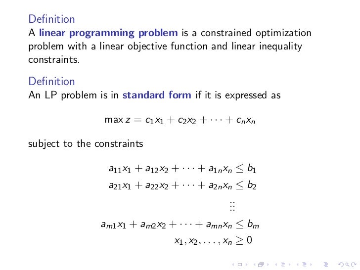 lesson 30 duality in linear programming define standard form