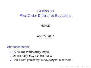 Lesson30 First Order Difference Equations Slides | PDF