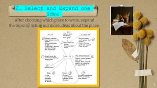 2. Select and Expand one
idea
7
 After choosing which place to write, expand
the topic by listing out more ideas about the place.
 