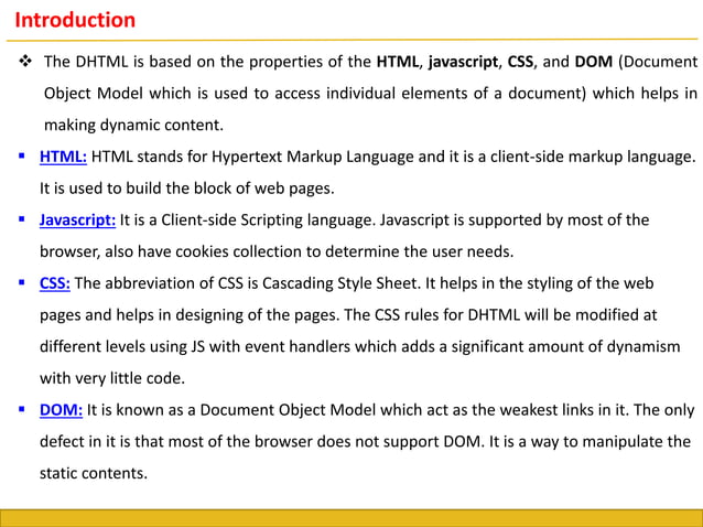 "DHTML vs HTML: Understanding the Dynamic Web Technologies" | PPT
