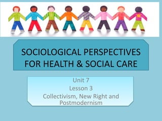 SOCIOLOGICAL PERSPECTIVES
FOR HEALTH & SOCIAL CARE
Unit 7
Lesson 3
Collectivism, New Right and
Postmodernism
 