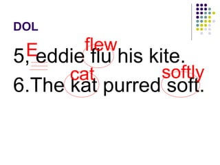 DOL 
5, E eddie flew 
flu his kite. 
6.The cat kat purred softly 
soft. 
 