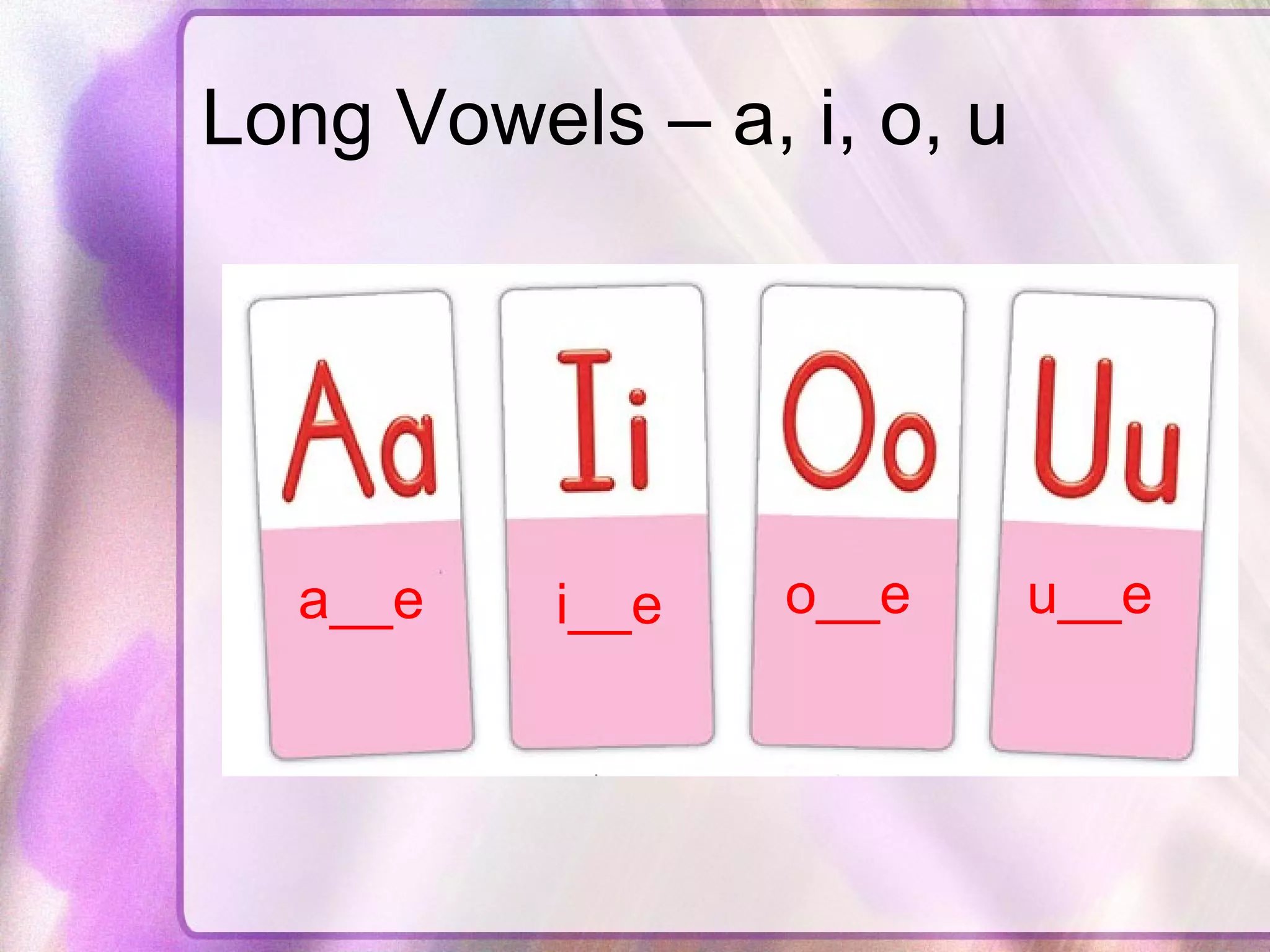 Long Vowels – a, i, o, u a__e i__e o__e u__e 
