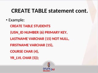 Lesson 3 DDL .ppt DDL for database management system | PPT