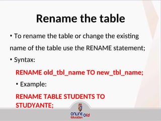 Lesson 3 DDL .ppt DDL for database management system | PPT