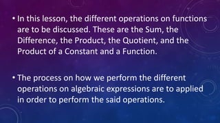 Lesson 3 Operation on Functions | PPTX | Chemistry | Science