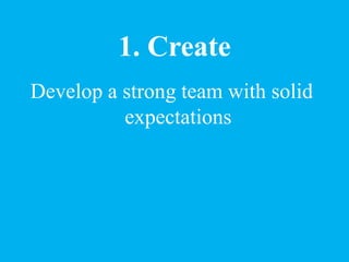 1. Create
Develop a strong team with solid
expectations
 