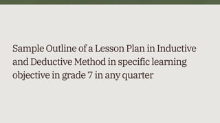 Deductive Lesson Plan Example PARTS OF LESSON PLAN (TRADITIONAL MODEL) | PDF