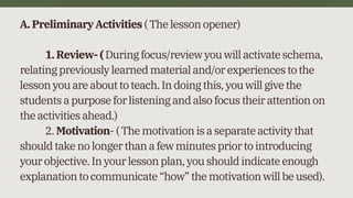 PARTS OF LESSON PLAN (TRADITIONAL MODEL) | PDF