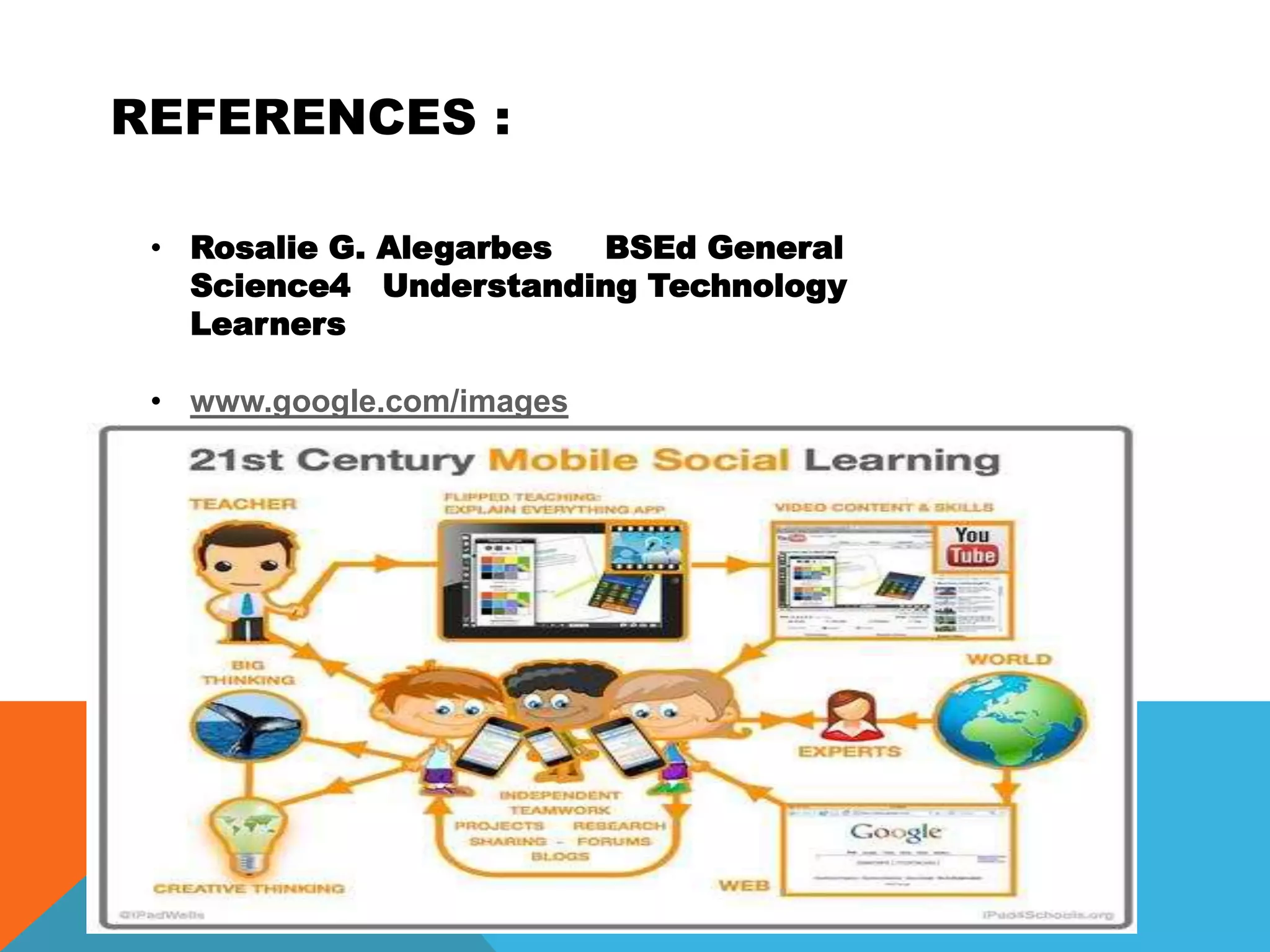REFERENCES :
• Rosalie G. Alegarbes BSEd General
Science4 Understanding Technology
Learners
• www.google.com/images
 