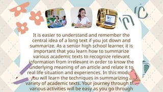 Effective Techniques for Summarizing Various Academic Texts | PPTX