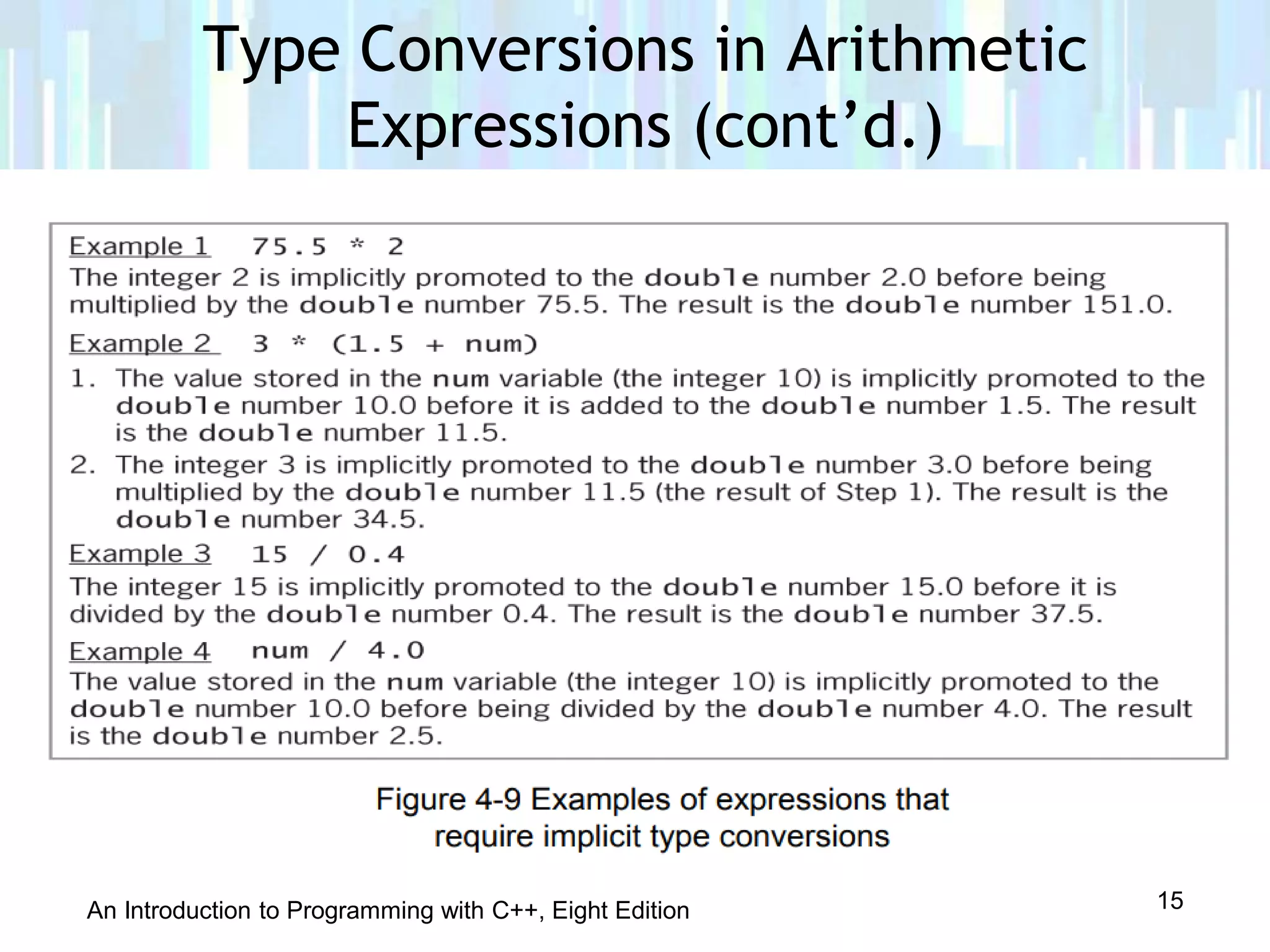 An Introduction to Programming with C++, Eight Edition
Type Conversions in Arithmetic
Expressions (cont’d.)
15
 