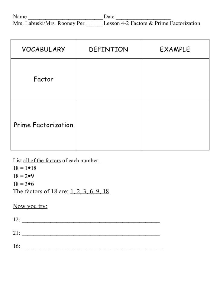 Lesson 4 2 Factors And Prime Factorization Lesson 4 2 Factors And Prime Factorization