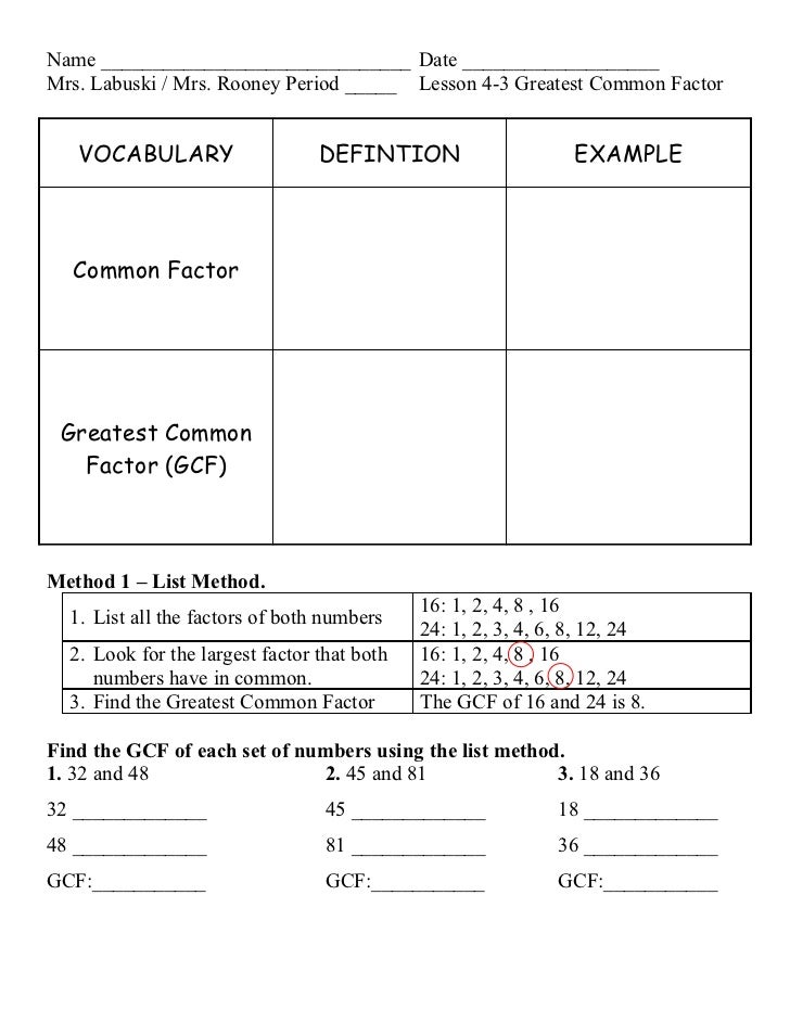 Lesson 4 3 greatest common factor