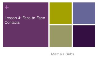 +
Lesson 4: Face-to-Face
Contacts
Mama’s Subs
 