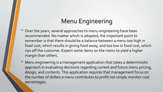 Introduction To Menu Engineering Lesson 4 the menu | PPTX