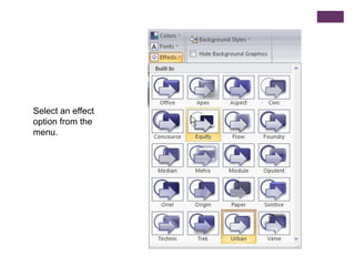 Select an effect option from the menu.