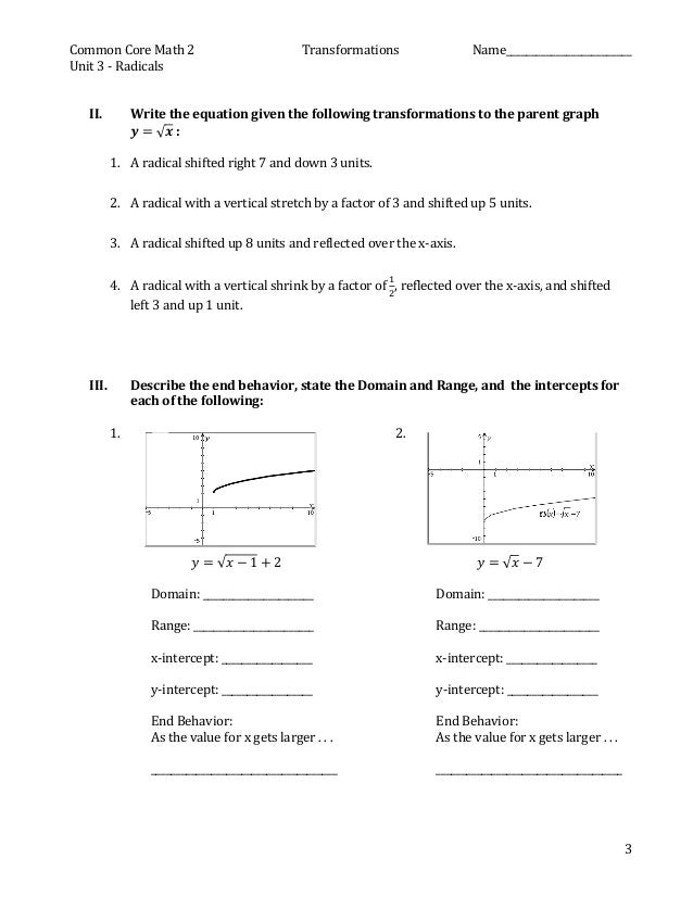 Transformations Of Quadratic Functions Practice