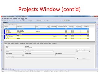 Projects Window (cont’d)
 
