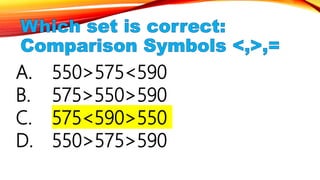 A. 550>575<590
B. 575>550>590
C. 575<590>550
D. 550>575>590
 