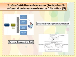 2. เครื่องมือที่ใช้ในการพัฒนาระบบ  (Tools)   คืออะไร  พร้อมยกตัวอย่างและภาพประกอบมาให้มากที่สุด  (5) Database Management Application Reverse-Engineering Tool 