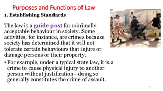 1. Establishing Standards
The law is a guide post for minimally
acceptable behaviour in society. Some
activities, for inst...