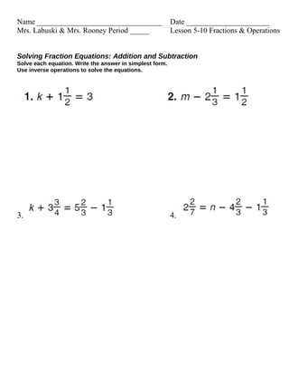 Lesson 5 10 equations with fractions