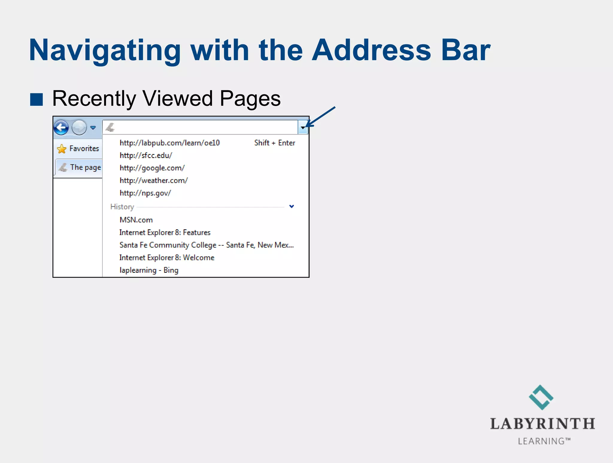 Navigating with the Address Bar
   Recently Viewed Pages
 
