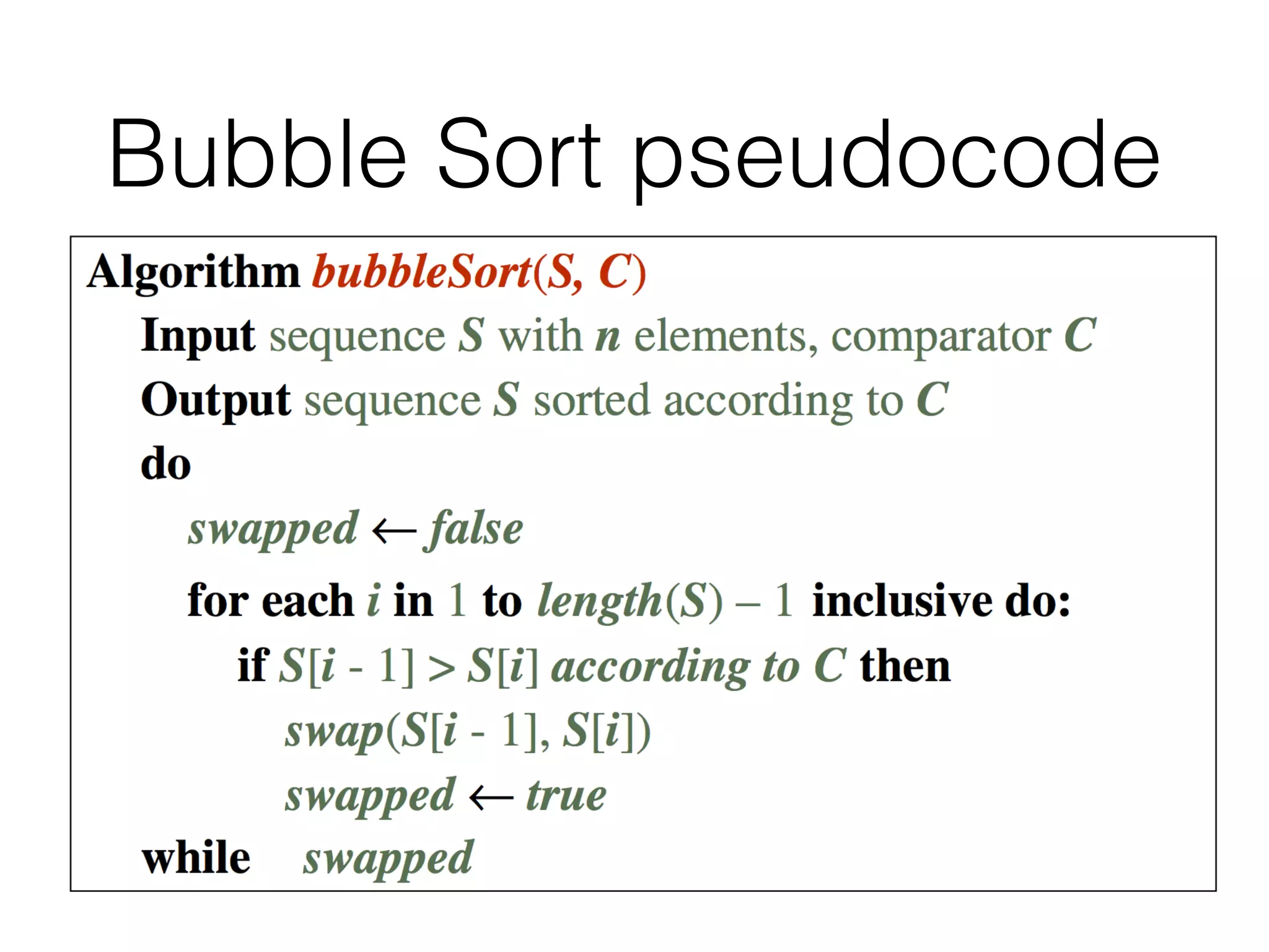 Bubble Sort pseudocode
 