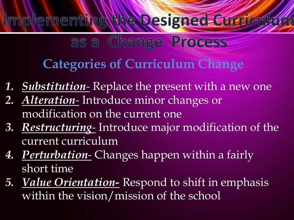 IMPLEMENTING THE CURRICULUM AS A CHANGE PROCESS