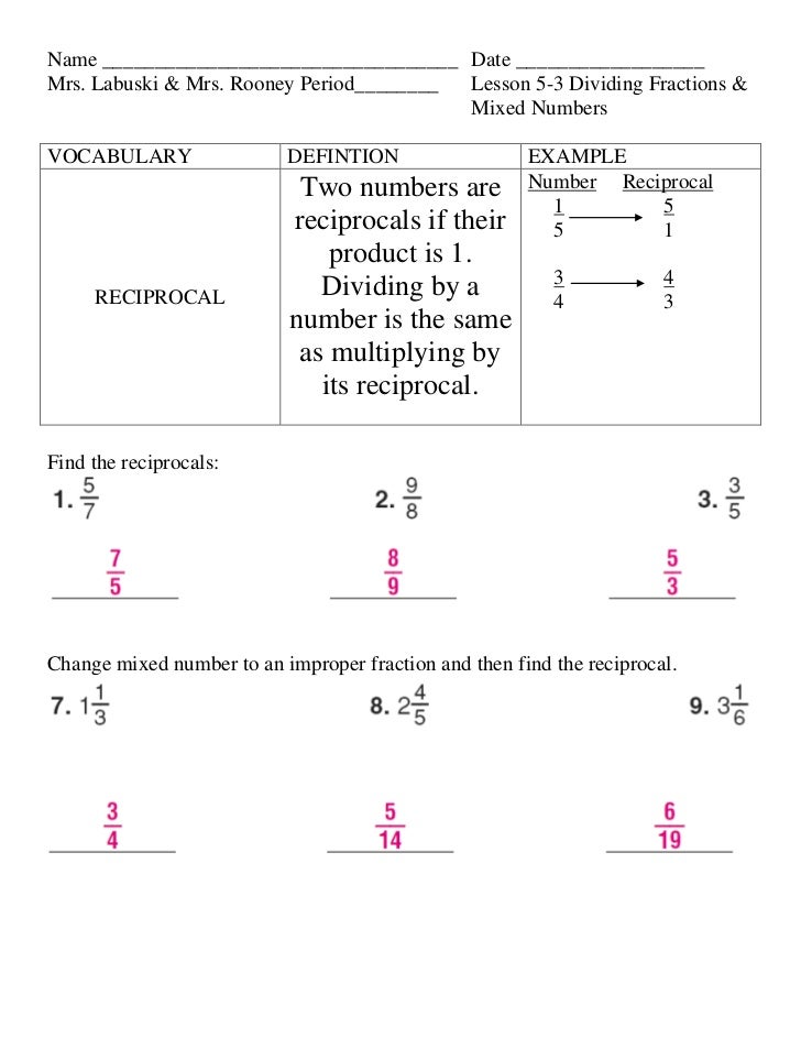 Lesson 5 3 Dividing Mixed Numbers Lesson 5 3 Dividing Mixed Numbers