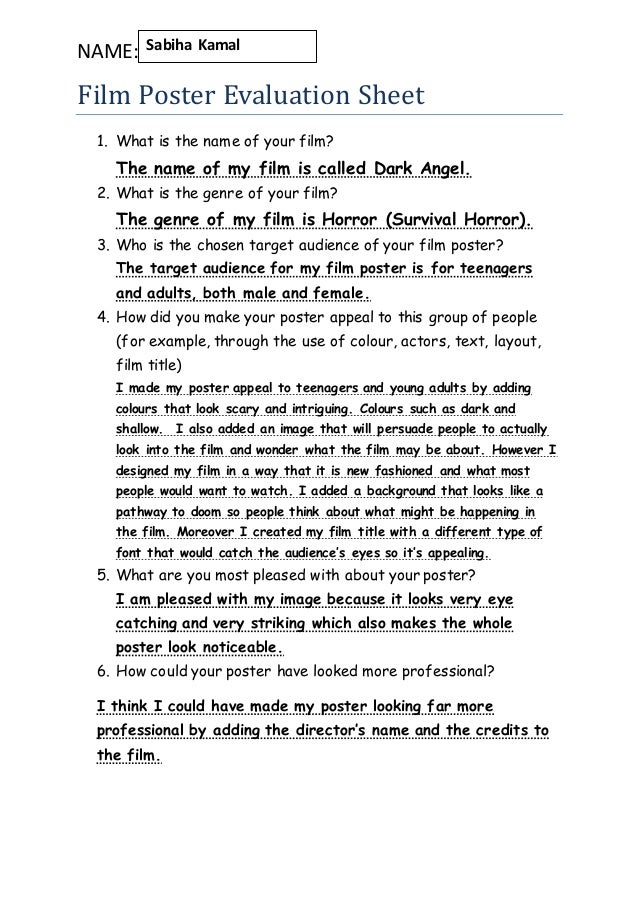 Lesson 5 audience 2 film poster evaluation sheet