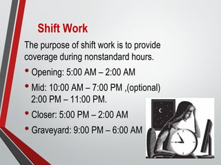 Shift Guide Work Comprehensive Guide to Work Schedules and Job Design in Management | PDF